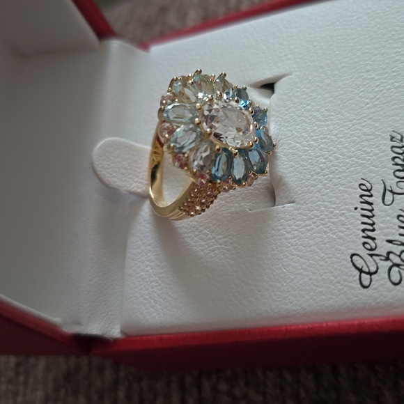 KOHLS 18K GOLD OVER STERLING SILVER GENUINE BLUE TOPAZ RING SIZE 7 - Picture 11 of 16